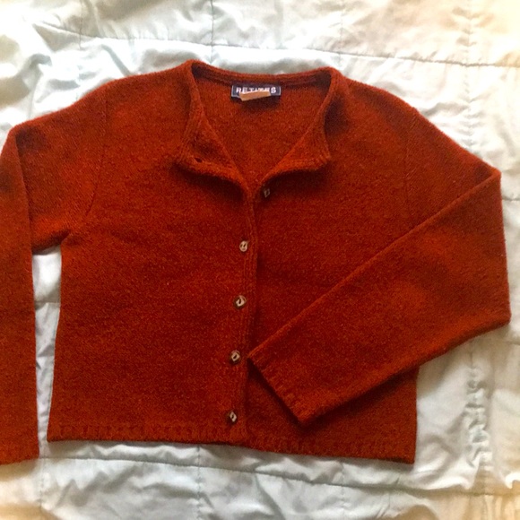 🍁 Vintage Burnt Orange Fuzzy Cropped Cardigan - Picture 2 of 13